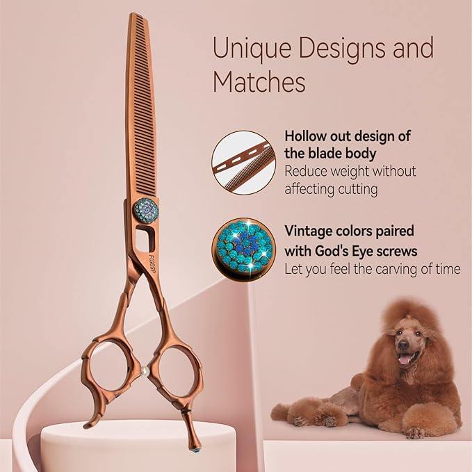 Thinning Shears for Dogs 52 Teeth 7'' Professional Blending Thinner Scissors for Small Dog Pet Sharp and Durable For Right Handed Groomers(7,Chocolate Thinner)