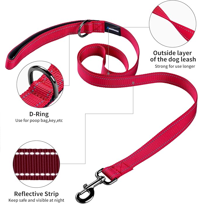 Annchwool No Pull Dog Harness with Padded Handle+5 Ft Leash,Reflective Strip Escape Proof and Quick Fit to Adjust Dog Harness,Easy for Training Walking for Small & Medium and Large Dog(Red-Set,M)