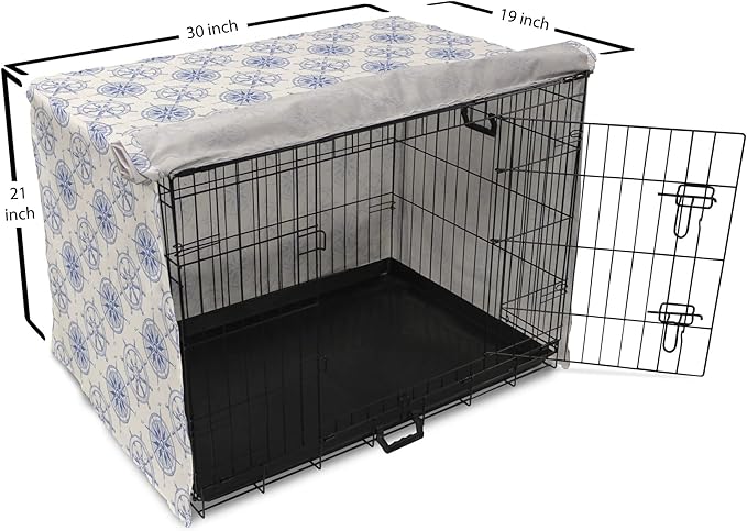 Ambesonne Nautical Dog Crate Cover, Marine Theme Wheel and Compass Motifs Sailing Objects Hand Drawn Ship Steering, Easy to Use Pet Kennel Cover for Cats & Medium Dogs, 30 Inch, White and Blue