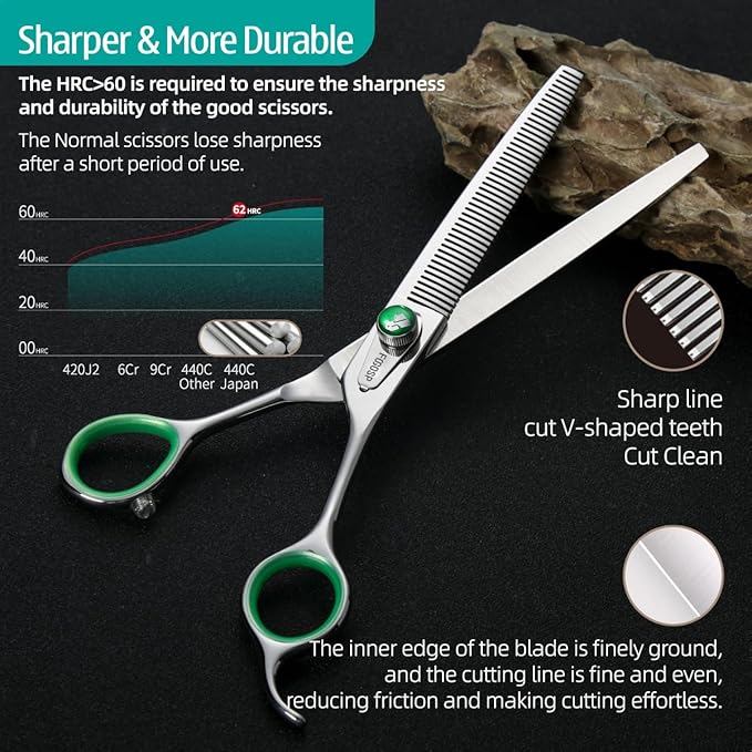 46 Teeth Dog Thinning Shears for Grooming 7.0 inch Professional Blending Thinning Scissors for Dogs Cat Pet Japanese 440C Stainless Right Handed