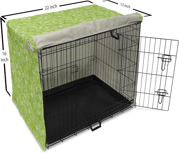 Lunarable Green Dog Crate Cover, Flourishing Spring Flowers Fresh Summer Meadow Themed Graphic Flora Print, Easy to Use Pet Kennel Cover for Small Dogs Puppies Kittens, 22 Inch, Apple Green Pale Green