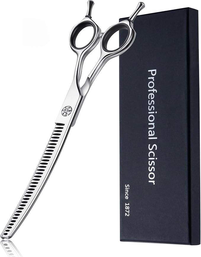 7" Upward Curved Dog Chunker Thinning Scissors Silver Dog Grooming Scissors Professional Blending Texturizing Trimming Shears for Dog Cat Pet Japanese Stainless