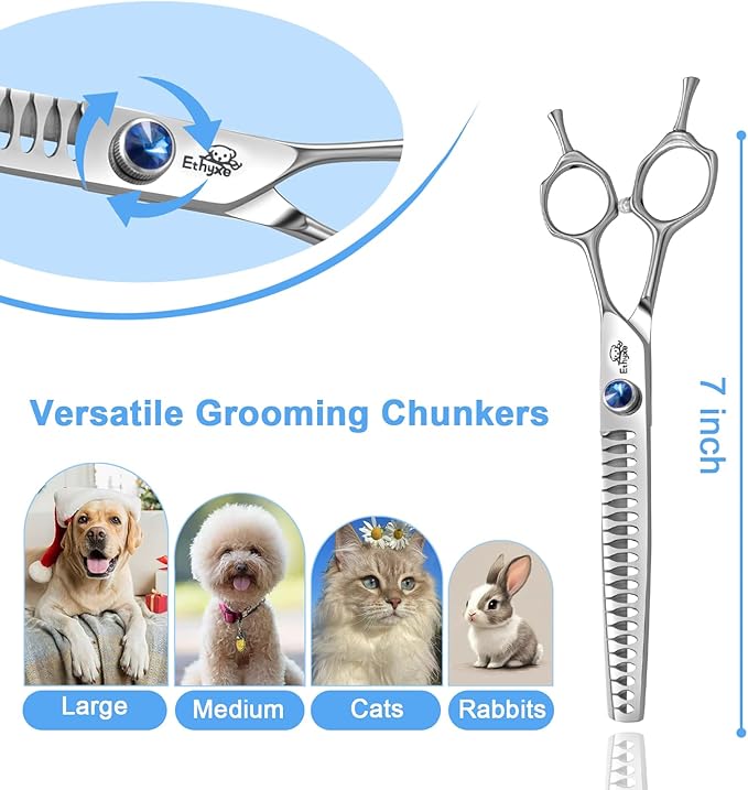 7" 21-Teeth Chunkers Dog Grooming Scissors, Professional Texturizing Blending Thinning Shears Pets Hair Trimming Kit with Premium Steel & Ergonomic Handle for Comfortable Grooming