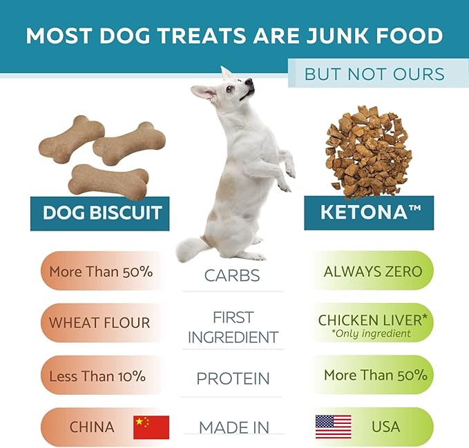 Ketona Zero Carb Chicken Liver Dog Treats - High Protein (52%), No Carb (0%), 100% Freeze Dried Chicken Liver Bites, Delicious and Healthy Treat and Training Reward