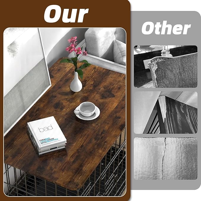 Dog Crate Topper Wood 54 Inch Dog Crate Topper Crate Table Topper Collapsible Dog Kennel Topper for Decorative Dog Crate, Suitable for 54 Inch Wire Dog Crate (Furniture Style, Brown)