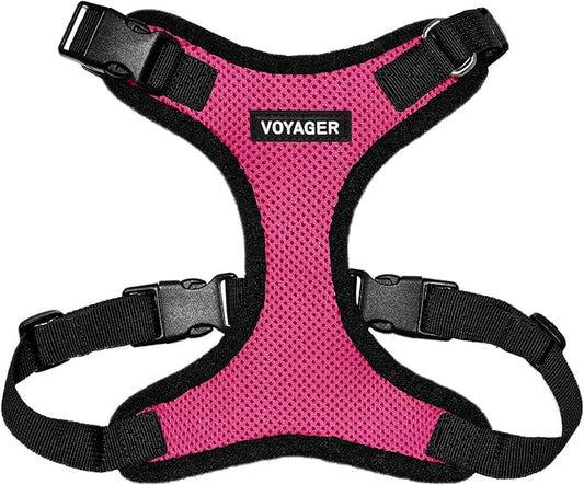 Voyager Step-in Lock Pet Harness - All Weather Mesh, Adjustable Step in Harness for Cats and Dogs by Best Pet Supplies - Fuchsia/Black Trim, XS