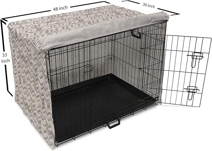 Lunarable Chevron Dog Crate Cover, Monochrome Stripes 3 Dimensional Pattern Geometric Chevron Design Abstract, Easy to Use Pet Kennel Cover for Medium Large Dogs, 48 Inch, Taupe and Grey
