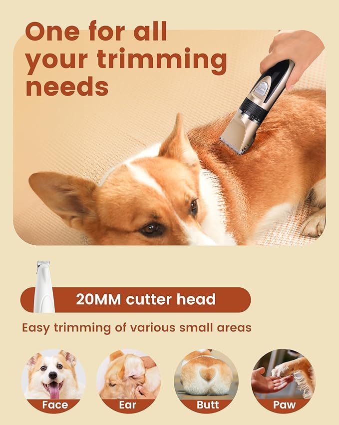 2 in 1 Dog Grooming Kit, Low Noise Rechargeable Dog Clippers for Grooming, Cordless Dog Grooming Clippers and Dog Paw Trimmer, Dog Shavers for Grooming Small Dogs Cats Animals