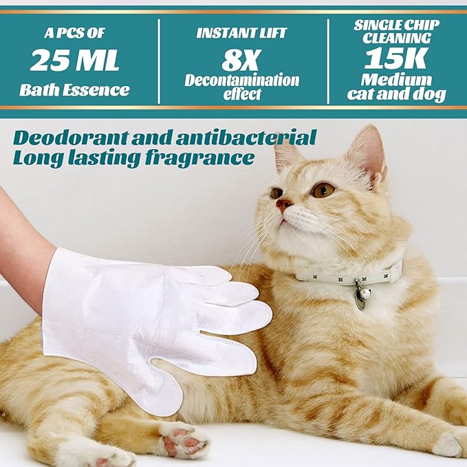Pet Rinse Free Grooming Gloves, 10Pcs Pet Wipes for Dogs & Cats Wash Free Gloves, Cleansing Grooming with Plant Extract No Rinse Thick Extra Puppy Wipes
