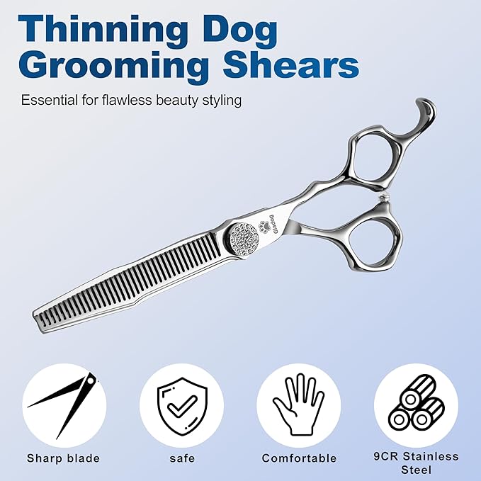 GLADOG 6.5" 9CR Thinning Shears for Dogs - Professional Dog Thinning Scissors with Luxurious Diamond Pivot Nut, Ideal Dog Grooming Scissors for Reducing Bulk, Dog Shears，Dog Scissors for Grooming