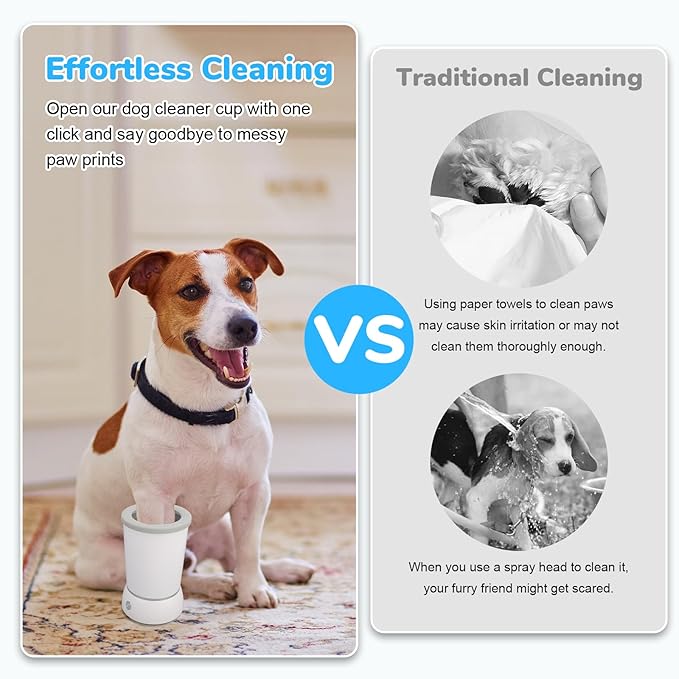 Automatic Dog Paw Cleaner Washer and Massager, Electric Pet Foot Paws Washer for Dogs Cats, USB Portable Dog Feet Cleaner Cup for Medium to Large Dogs, Pet Grooming Supplies(White)