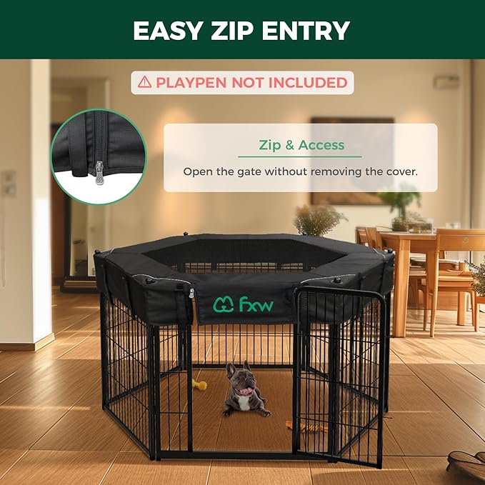 FXW Mesh Top Cover Specialized for FXW Dog Playpen (Not Suitable for Other Brands), Fits for FXW 32"/40"/45" H 6 Panels Homeplus/Rollick/Instant Dog Playpen│Patent Pending (Playpen not Included)
