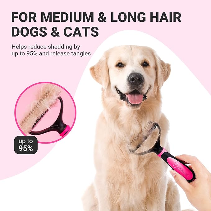 MIU COLOR Pet Grooming Brush, Deshedding Tool for Dogs & Cats(Blue) & MIU COLOR Pet Grooming Brush, 2 Sided Undercoat Rake for Dogs & Cats(Pink)