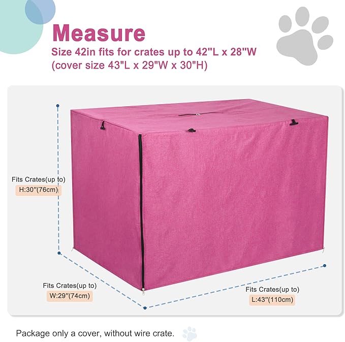 HiCaptain Dog Crate Cover for 42 Inches Crate Cage, Polyester Pet Kennel Covers Fit for 1 2 3 Doors Standard Metal Crate - (Pink 42 Inch)