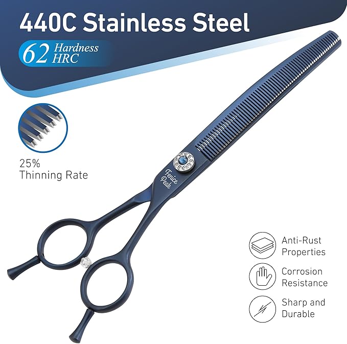 Fenice Peak Professional Dog Grooming Scissors Pet Curved Thinning Shears 7.0'' Extremely Sharp Blades 440C Steel Thinning Scissors Durable Smooth Motion&Fine Cut for Dogs and Cats