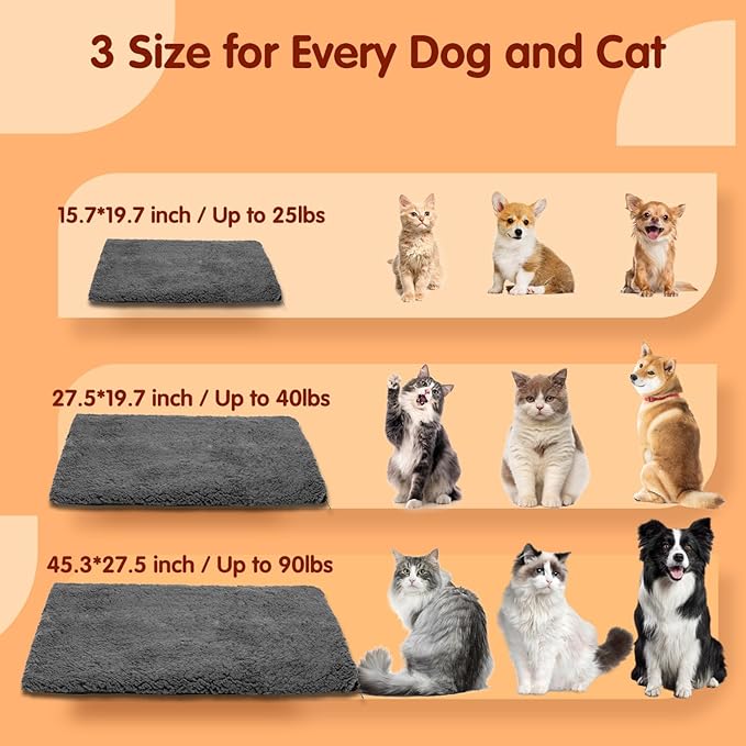 Nobleza Self Heating Cat Bed, Super Soft Thermal Dog Crate Bed Mat for Sleeping, Washable Anti-Slip Self Warming Pet Kennel Pad for Small Medium Cats Dogs Indoor Outdoor (Darkgray, M)