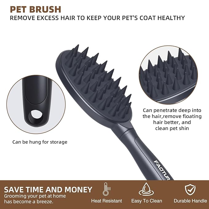 Pet Silicone Shampoo Brush for Long & Short Hair Dogs Cats, Shower Wash Curry Massage Brush (BLACK)