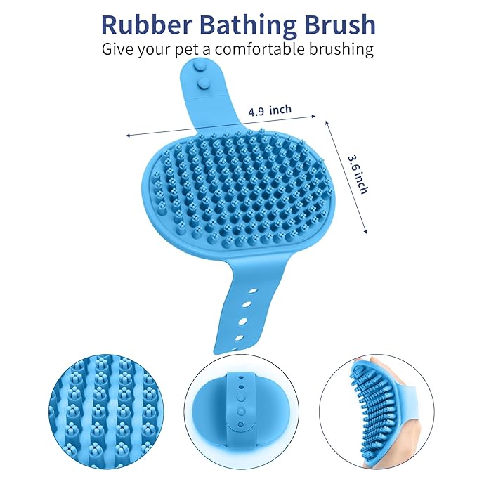 5 in 1 Dog Grooming Kit - Self-Cleaning Slicker Brush for Shedding Short Long Haired Dogs & Cats, Includes Pet Comb, Flea Comb, Bath Brush, Undercoat Rake - Complete Fur Care Set - Blue