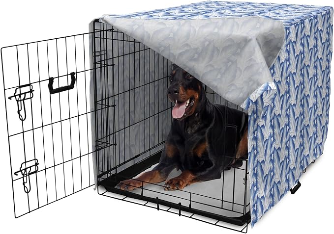 Lunarable Traditional Dog Crate Cover, Blue Leaves Ornate Folkloric Design Ethnic Motifs of Asia Print, Easy to Use Pet Kennel Cover for Medium Large Dogs, 42 Inch, Cobalt Blue and White