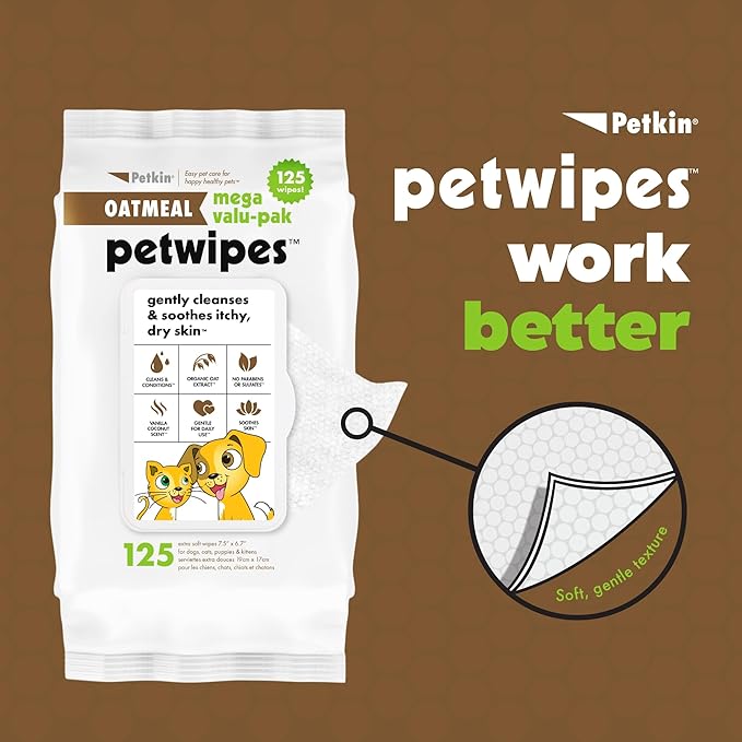 Petkin Oatmeal PetWipes Mega Valu-Pak 125 ct