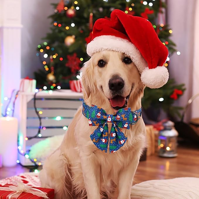 Maca Bates Christmas Dog Collar Cotton Soft Santa Dog Collar with Metal Buckle Christmas Dog Bow Tie Adjustable for Small Medium Large Dog