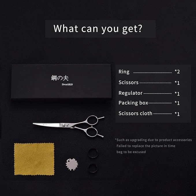 6" Hair Cutting Scissors Professional Curved Grooming Scissors for Small Dogs Cat & Hairstyle Barber Haircut Shears Japanese Stainless Steel Silent Adjustable Tension Removable Soft Ring