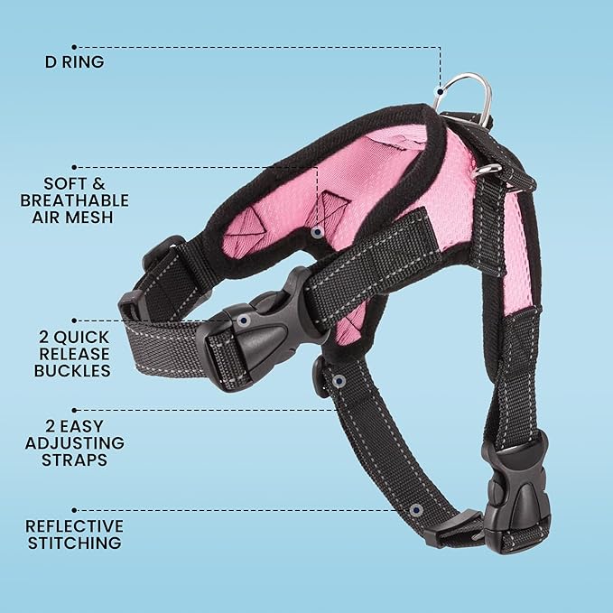 No Pull Reflective Adjustable Dog Harness with Handle- Comfortable Soft All Weather Mesh, Easy On Puppy Harness for Small Medium and Large Dogs (Pink) XX-Small