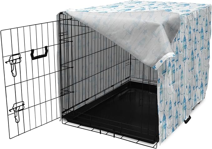 Lunarable Oriental Dog Crate Cover, Eastern Theme Celebration Pale Toned Composition Folkloric Look Print, Easy to Use Pet Kennel Cover for Medium Large Dogs, 36 Inch, Pale Green White Blue