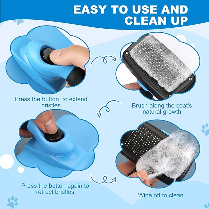 Dog and Cat Brush,Slicker Brush for Shedding Dogs and Cats,Suitable for Haired Pets,Grooming,Self-Cleaning,Perfect Retractable,Large(Blue)
