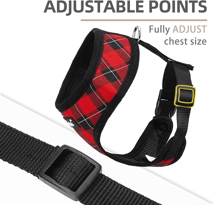 PUPTECK Soft Mesh Dog Harness and Leash Set Pet Puppy Cat Comfort Padded Vest No Pull Harnesses, Red&Black, M