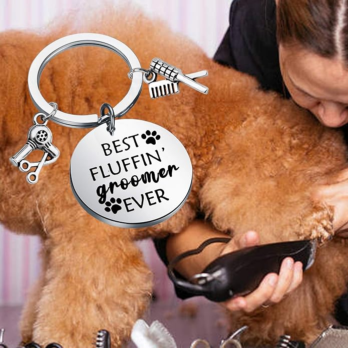 Dog Groomer Jewelry Dog Groomer Gift Dog Grooming Jewelry Pet Groomer Gift Best Fluffin' Groomer Ever Keychain