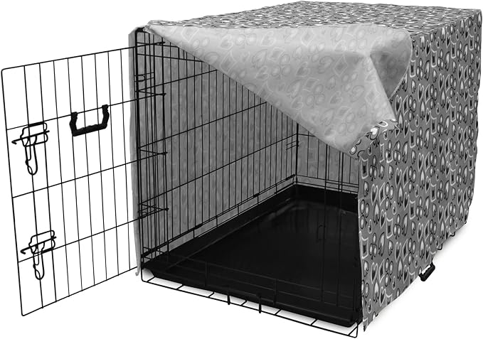 Lunarable Casino Dog Crate Cover, Playing Cards Abstract Style with Monochrome Display Gambling Theme, Easy to Use Pet Kennel Cover for Small Dogs Puppies Kittens, 22 Inch, Black White Grey