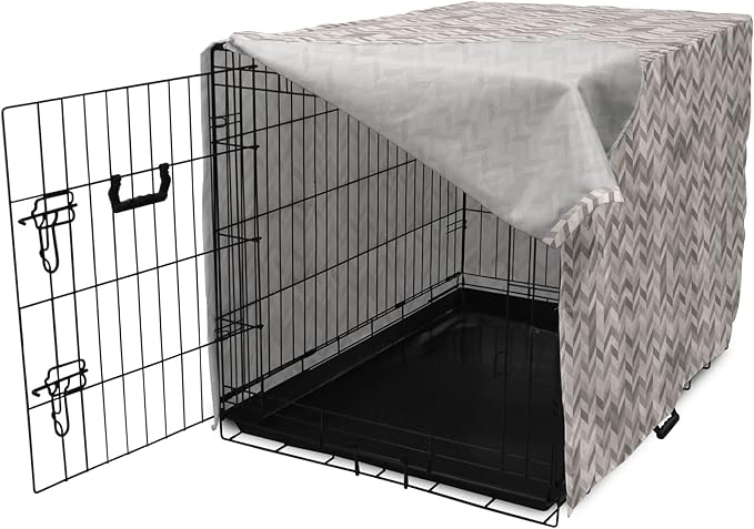 Lunarable Chevron Dog Crate Cover, Monochrome Stripes 3 Dimensional Pattern Geometric Chevron Design Abstract, Easy to Use Pet Kennel Cover for Small Dogs Puppies Kittens, 22 Inch, Taupe and Grey