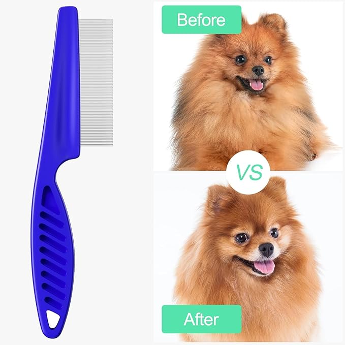 Pet Grooming Comb - 2-in-1 Multifunctional Stainless Steel Comb for Flea, Tear Stain Removal, and Dehairing Dogs and Cats' Face, Paws, and Body