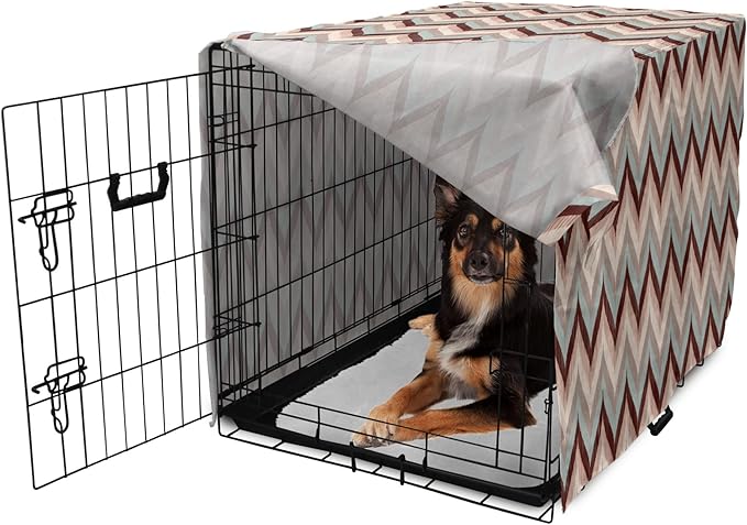 Lunarable Chevron Dog Crate Cover, Ikat Zig Zags Wavy Nostalgic Vintage Design, Easy to Use Pet Kennel Cover for Medium Large Dogs, 36 Inch, Dried Rose Pale Blue