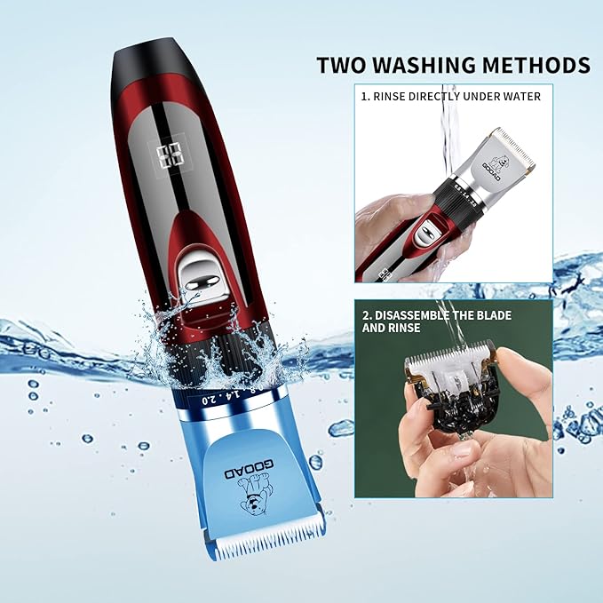 Dog Clippers Grooming Kit and Paw Trimmer,Low Noise, Electric Quiet,Rechargeable,Cordless, Pet Hair Clippers for Thick Coats,Dog Trimmer Grooming Tool,Shaver for Small and Large Dogs Cats,Red
