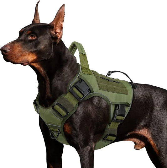 WINGOIN Tactical Dog Harness for Large Dogs, Heavy Duty No Pull Dog Harness with Handle, Adjustable Reflective Military K9 German Shepherd Big Size Dog Vest for Training, Walking, Hiking, Green (L)
