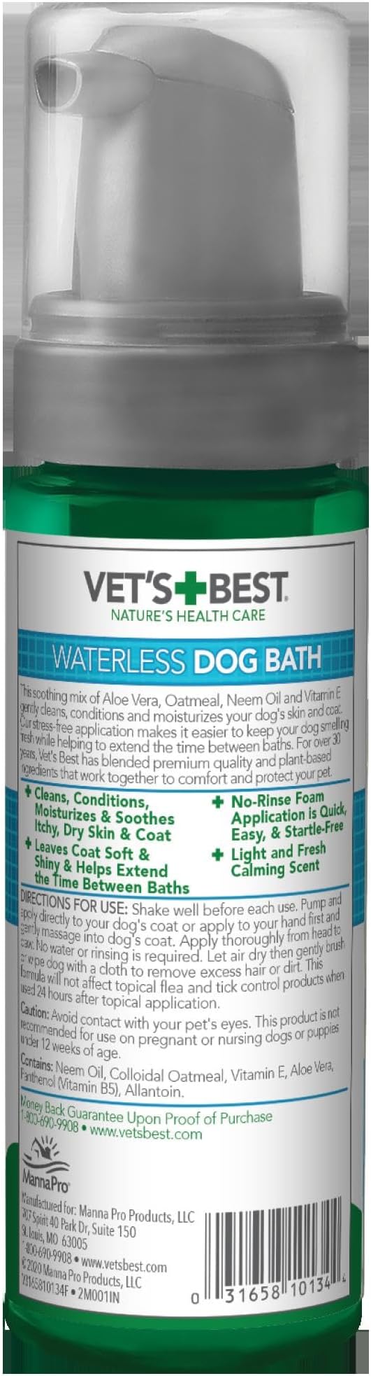 Vet's Best Waterless Dog Bath | No Rinse Dry Shampoo for Dogs | Natural Formula Refreshes Coat and Controls Odor Between Baths | 5 Ounces,White/Tans