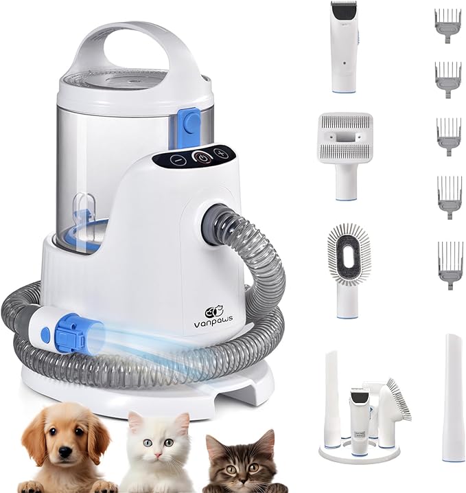 Pet Grooming Vacuum Kit, Dog & Cat Hair Clipper with 13000PA Suction - 3 Adjustable Suction Levels, 5 Grooming Attachments, 2.8L Large Capacity Dust Bin
