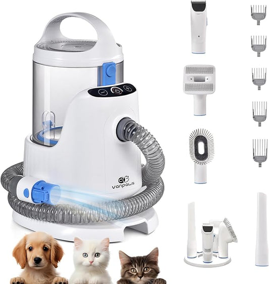 Pet Grooming Vacuum Kit, Dog & Cat Hair Clipper with 13000PA Suction - 3 Adjustable Suction Levels, 5 Grooming Attachments, 2.8L Large Capacity Dust Bin
