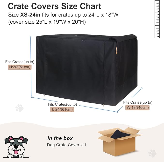 HiCaptain 24 Inch Dog Crate Cover, Black Breathable Pet Kennel Covers Fit for 1 2 Doors Standard Wire Crate (Black 24 inches)