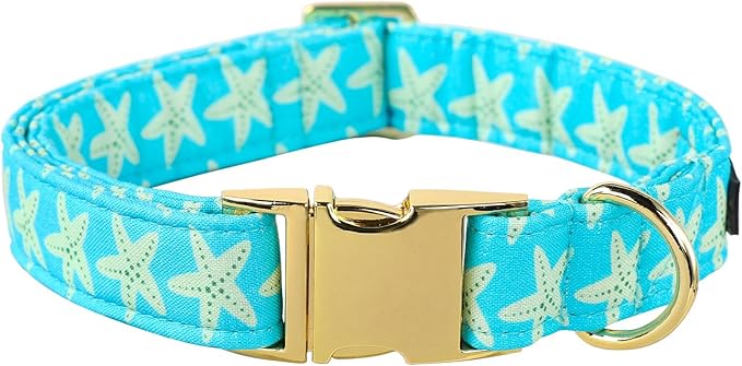Lionet Paws Boy Dog Collar, Comfortable Adjustable Cute Yellow Starfish Collar with Metal Buckle for Male Dogs Gift, Medium, Neck 13.5-22 inches