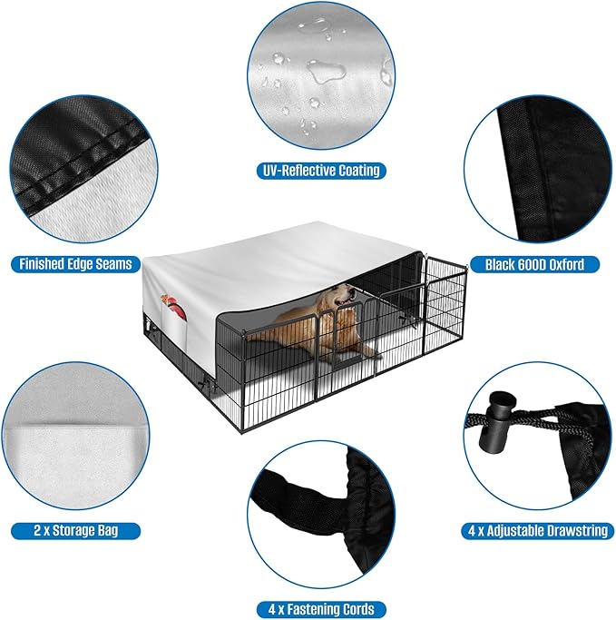SIRUITON Dog Playpen Cover,Heavy Duty 600D Oxford Fabric with Sun/Rain Dog Play Pen Cover Top Sun Shade Specialized Fits for 24/32/40/45/50" Panels Dog Playpen.(Cover Only)