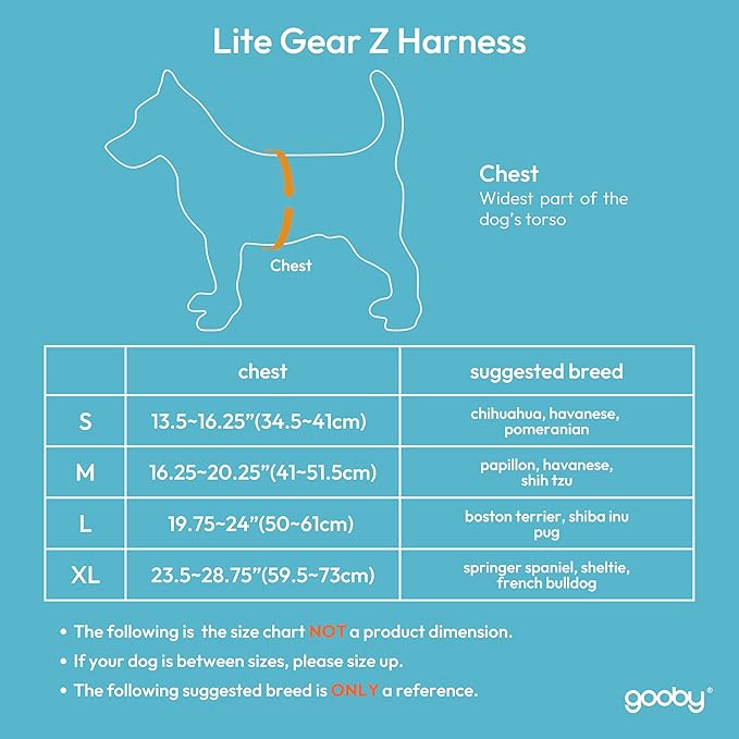 Gooby Lite Gear Z Harness - Scratch Resistant Ergonomic Harness with Shock Absorption - Head-in Harness for Small or Medium Dogs