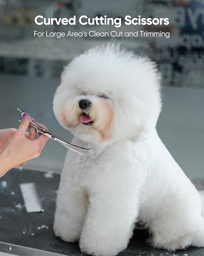 ULG Curved Thinner Dog Shears for Grooming - Ergonomic Dog Grooming Shears Sharp Curved Blender Dog Scissors for Grooming 440C Stainless Steel Grooming Scissors Professional Pet Shears