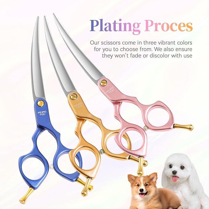 6.5'' Small Curved Dog Grooming Scissors Pink Professional Trimming Shears with Ultra-Lightweight Offset Handle CNC 440C Stainless Steel Blades Pet Scissors for Face and Paws