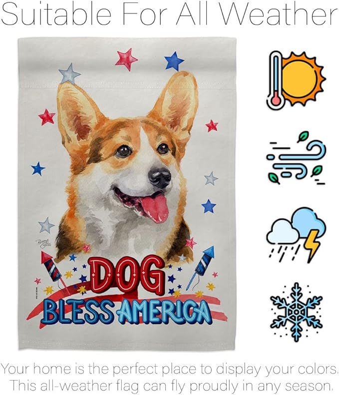 Breeze Decor Patriotic Pembroke Welsh Corgi House Flag-Pack Dog Puppy Spoiled Paw Canine Fur Pet Nature Farm Animal Creature Applique Banner Small Garden Yard Gift Double-Sided, Made in USA