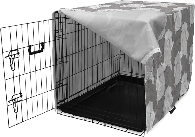 Lunarable Abstract Dog Crate Cover, Seigaiha Inspired Lines Curvy Elements Illustration in Greyscale Tones Print, Easy to Use Pet Kennel Cover for Medium Large Dogs, 48 Inch, Pale Taupe Grey