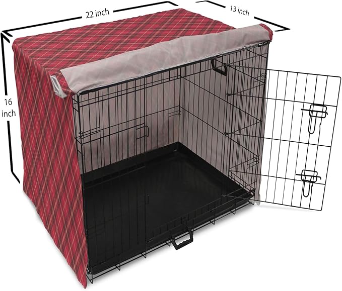 Lunarable Buffalo Plaid Dog Crate Cover, Rhombus Check Pattern with Warm Colored Pattern, Easy to Use Pet Kennel Cover for Small Dogs Puppies Kittens, 22 Inch, Dark Coral Charcoal Grey