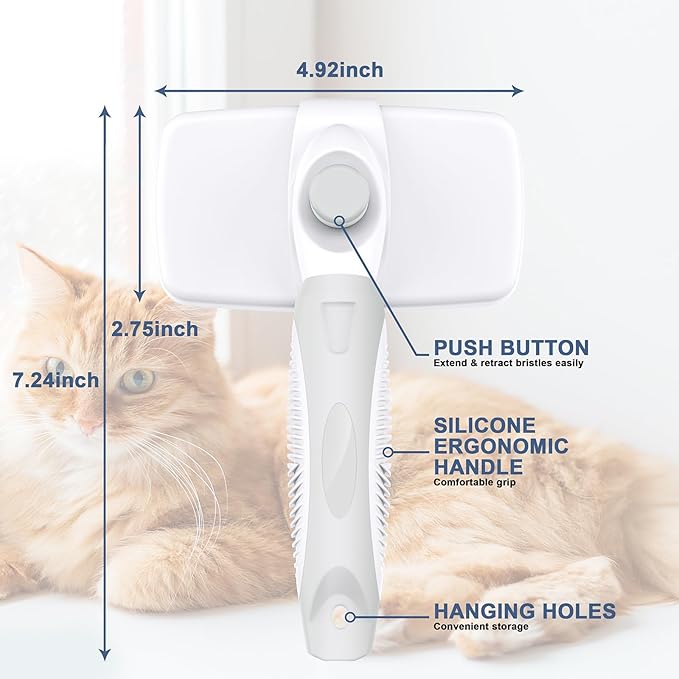 Self-Cleaning Slicker Brush for Dogs & Cats, Grooming Combs for Short & Long-Haired Dogs, Cats, Rabbits & More - Gently Removes Loose Undercoat, Mats and Tangled Hair